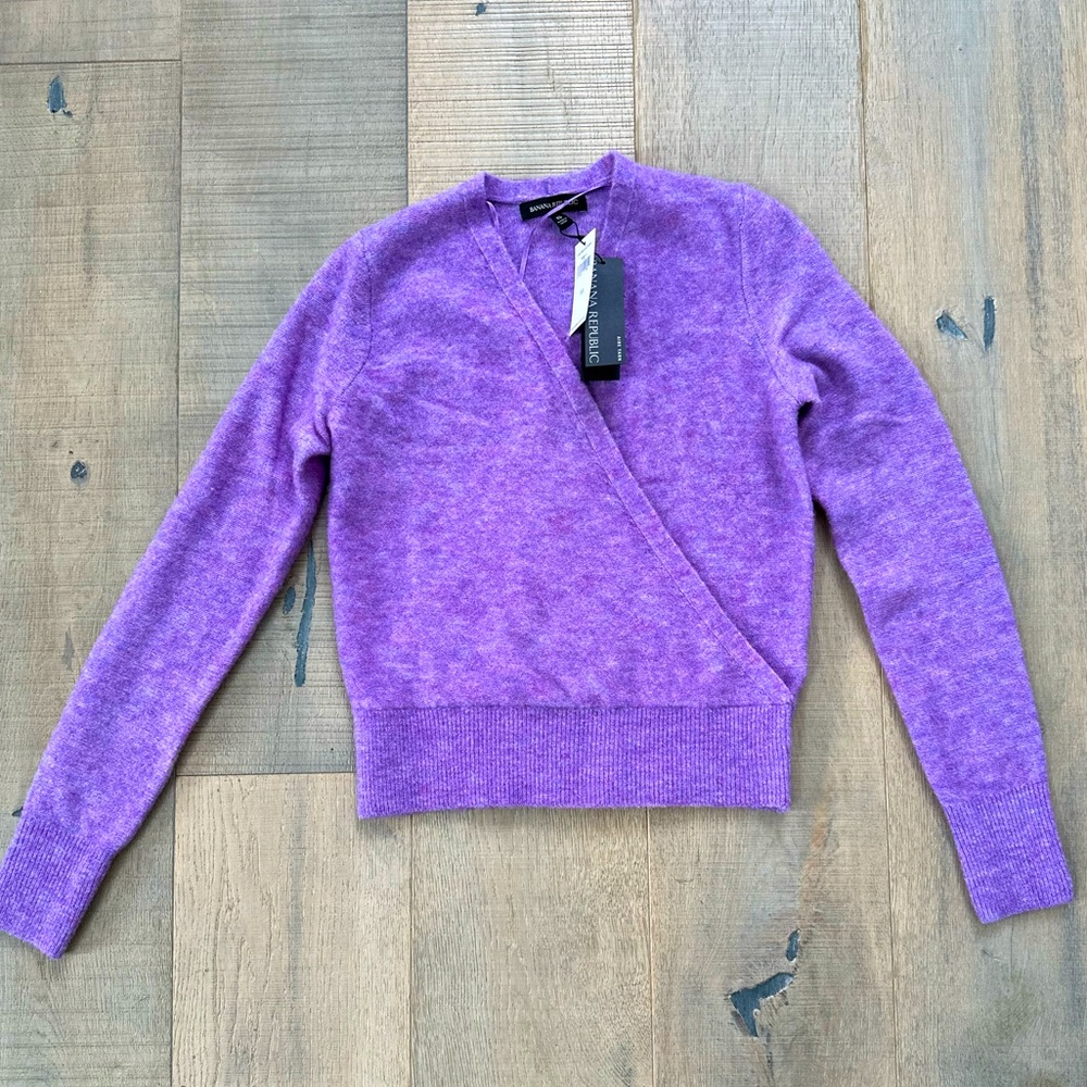 Banana Republic wool blend wrap sweater, purple XS